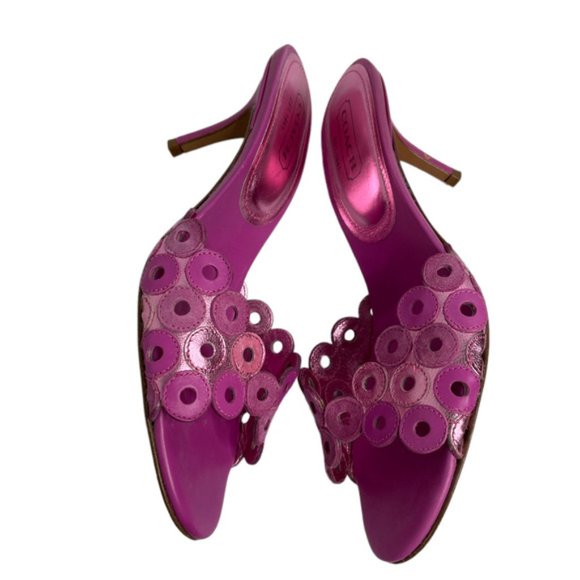 Shoes Coach Blane Circle Cutout Mule Sandal Pink Metallic Kitten Heel
